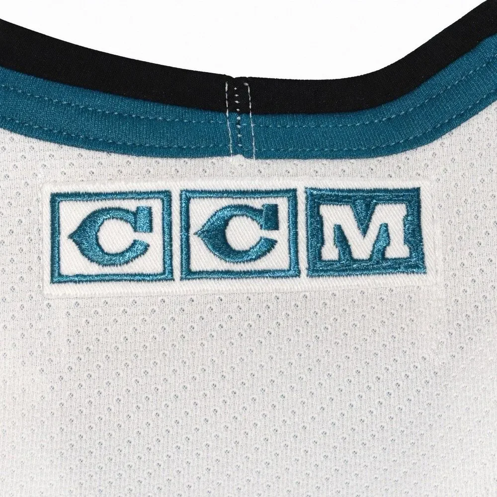 Vintage CCM San Jose Sharks NHL Hockey Jersey White Teal Black Adult L Canada